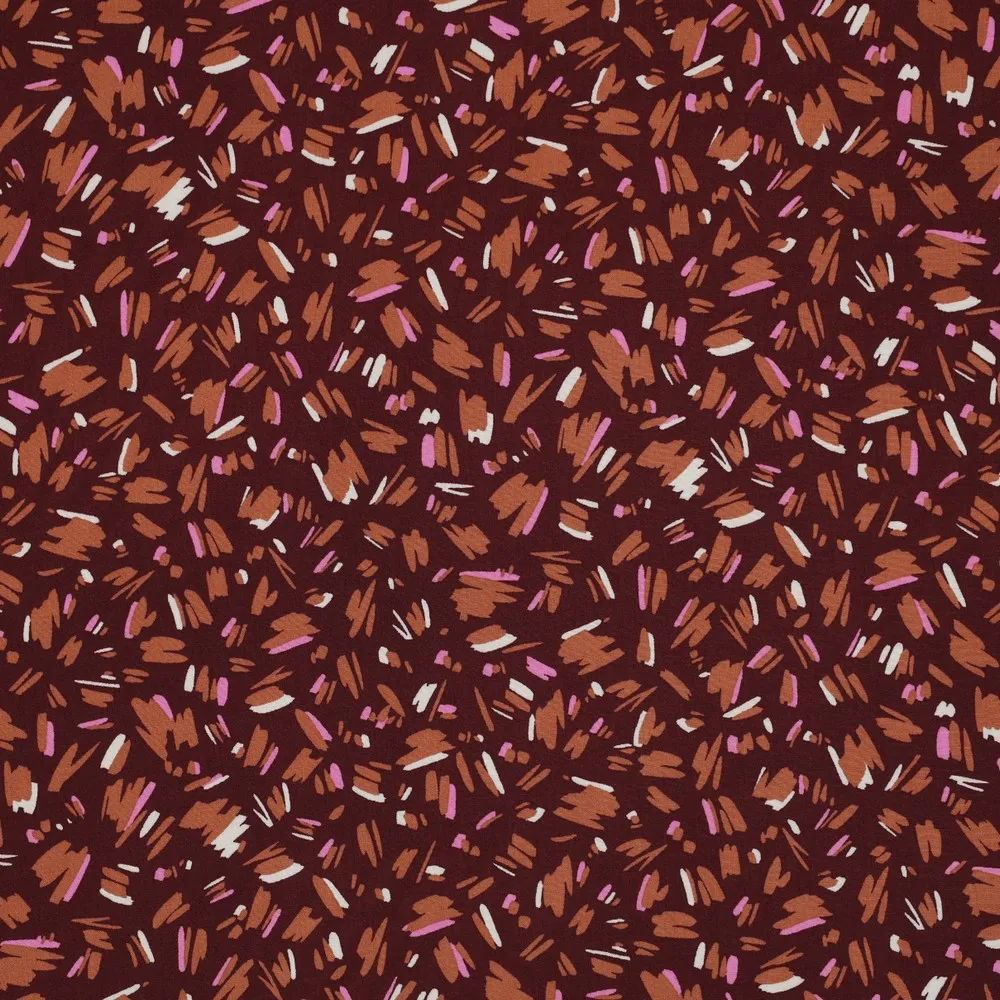 Viscose 'Radiance Flowers' in wijnrood met streepjes - Pommé